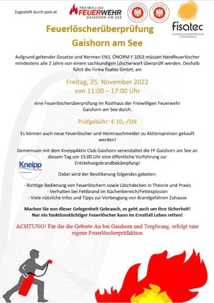 Feuerlöscher-Überprüfungsaktion am 25.11.2022! - FF Gaishorn am See